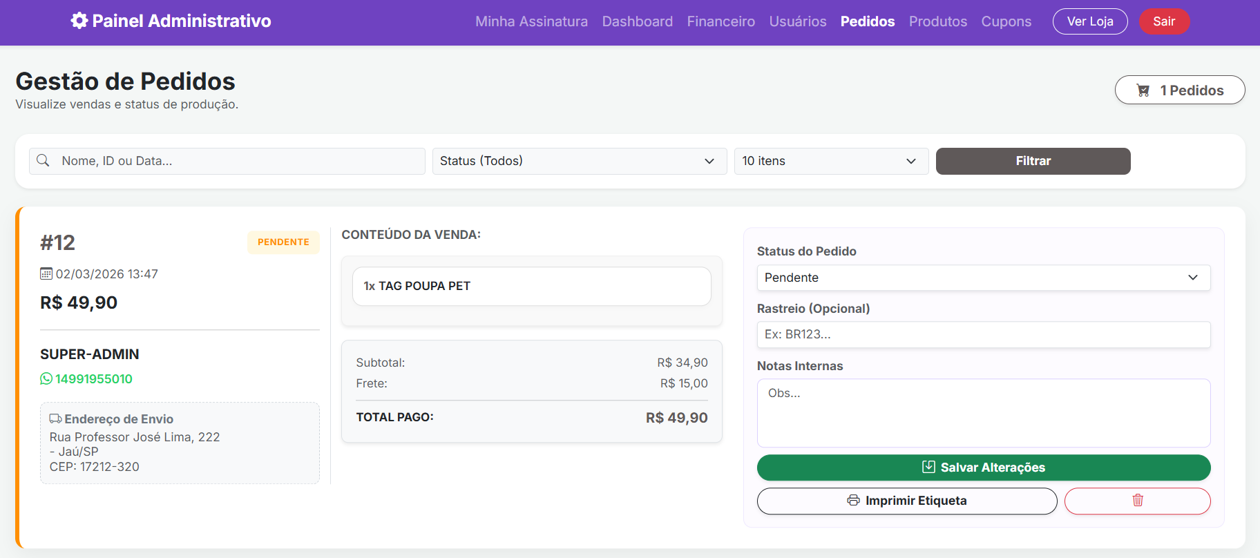 Painel Administrativo